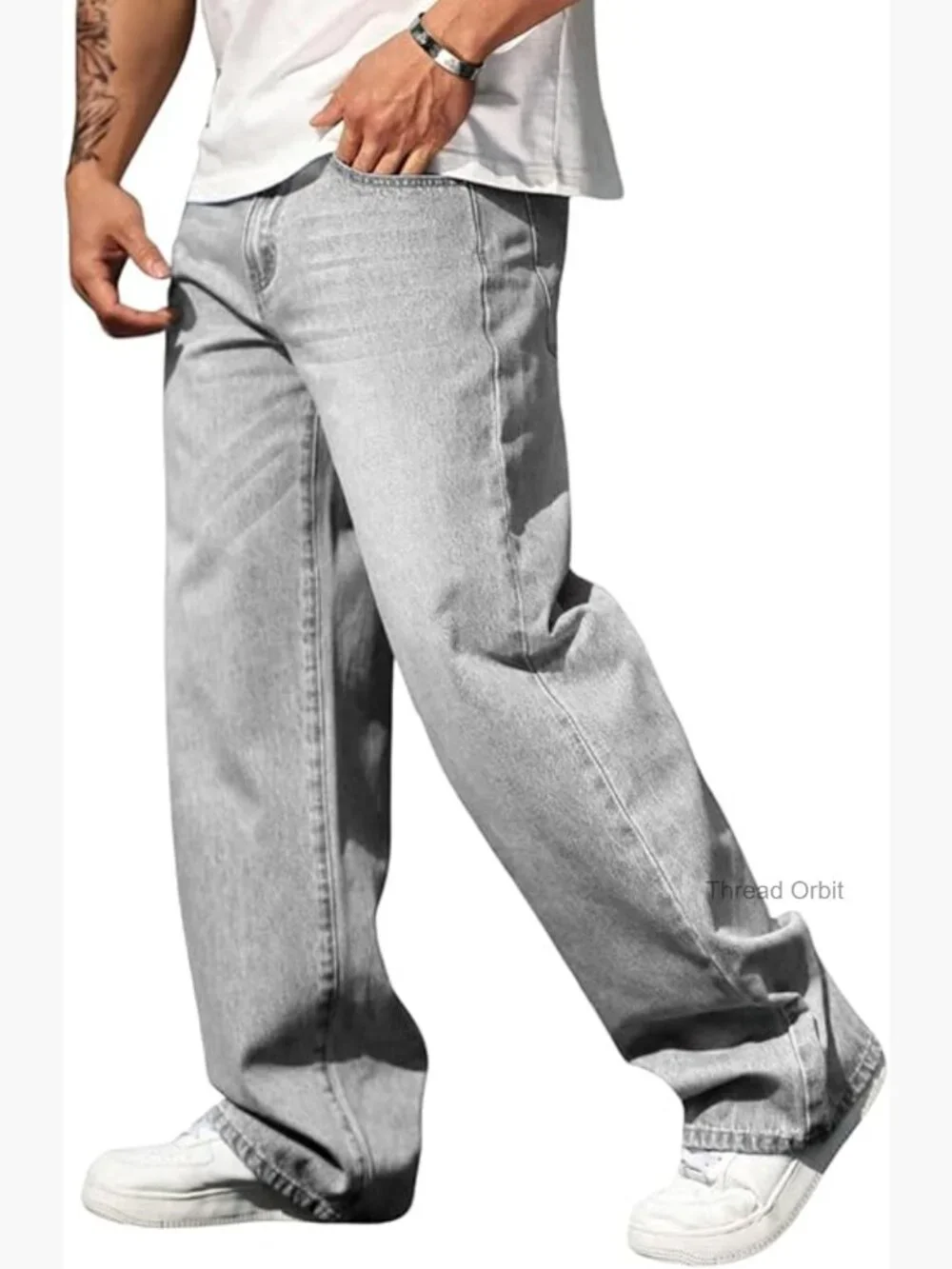 High Waist Baggy Straight Leg Jeans Men Loose Fit Denim Pants